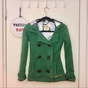 Green Pea Coat- with silk hood